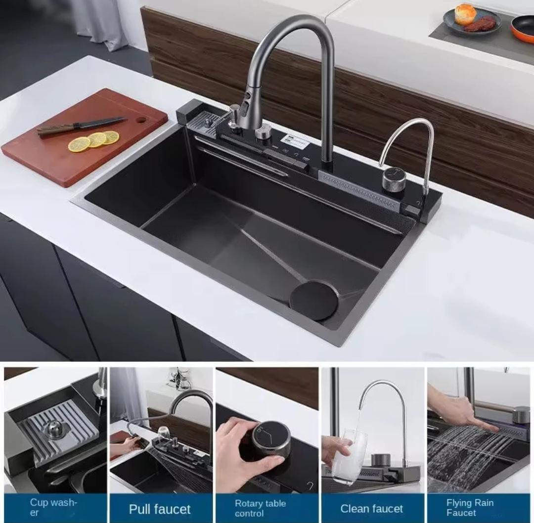 2026 Edition Smart LED Digital Display Kitchen Sink Multifunctional Modern Waterfall