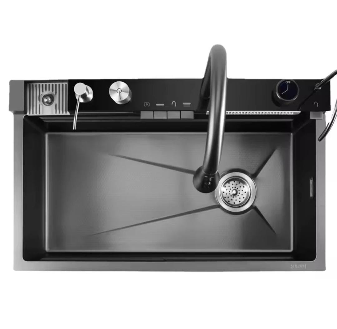 2026 Edition Smart LED Digital Display Kitchen Sink Multifunctional Modern Waterfall