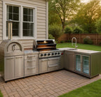 Outdoor BBQ Kitchen with Pizza Oven, Sink & Fridge
