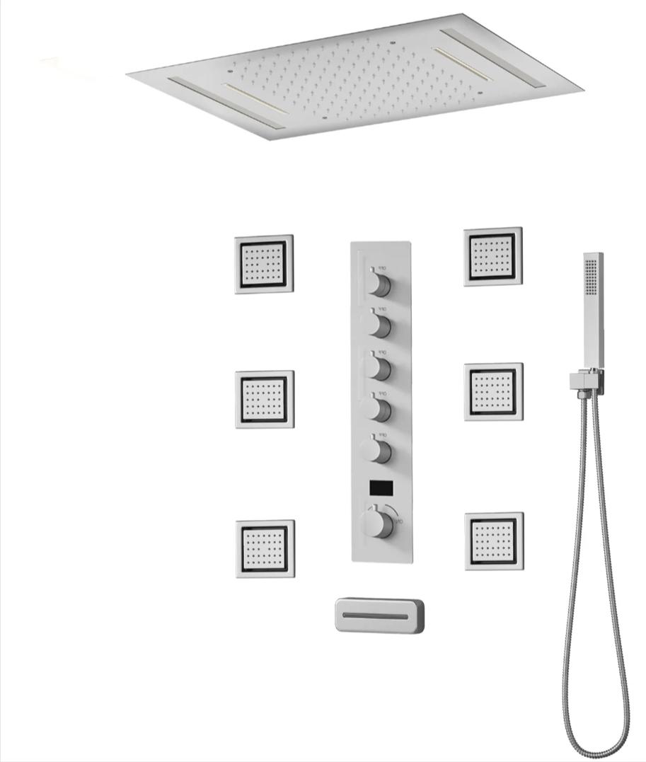 Concealed Shower Set Square LED Rainfall Head With Remote Control For Bathroom