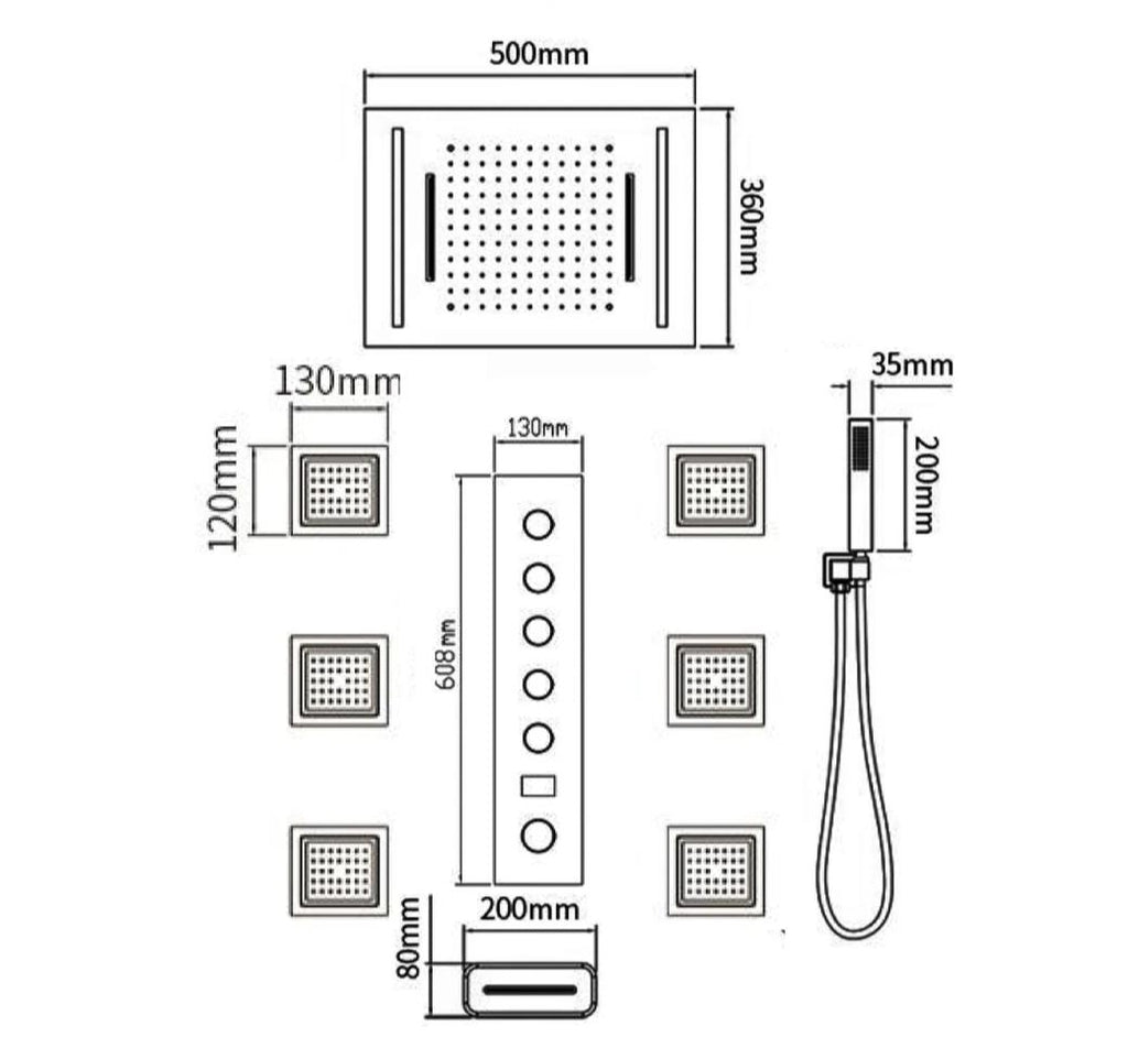 Concealed Shower Set Square LED Rainfall Head With Remote Control For Bathroom