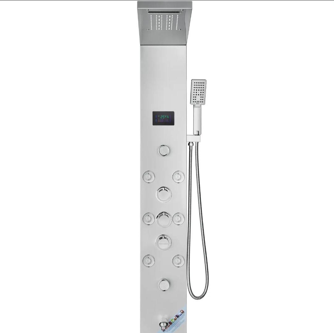 6-Mode LED Screen Shower Panel System With Hydroelectricity Tower Rainfall & Waterfall 8 Massage Jets Bath & Shower Faucets