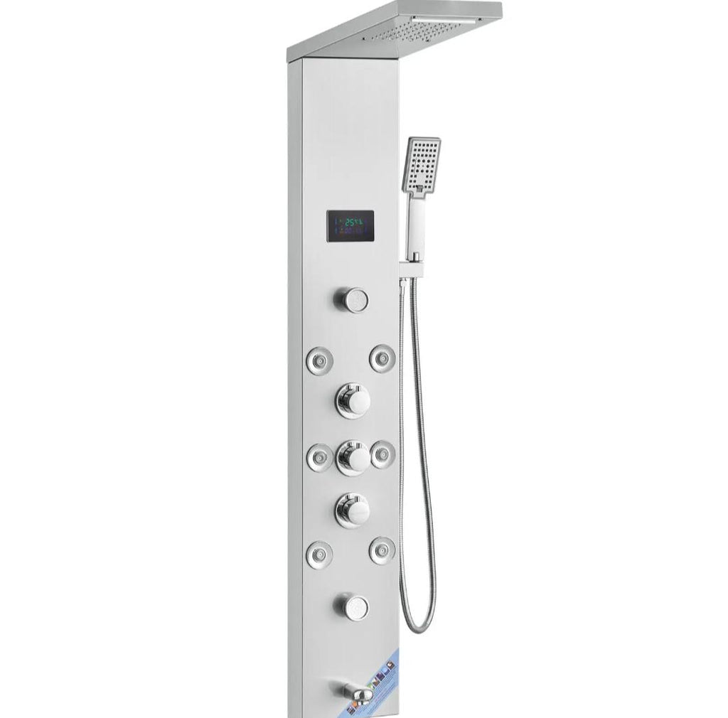6-Mode LED Screen Shower Panel System With Hydroelectricity Tower Rainfall & Waterfall 8 Massage Jets Bath & Shower Faucets