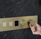 Concealed Rain Shower Set, Button Controlled Thermostatic Rainfall Handheld Anti-scald Kit