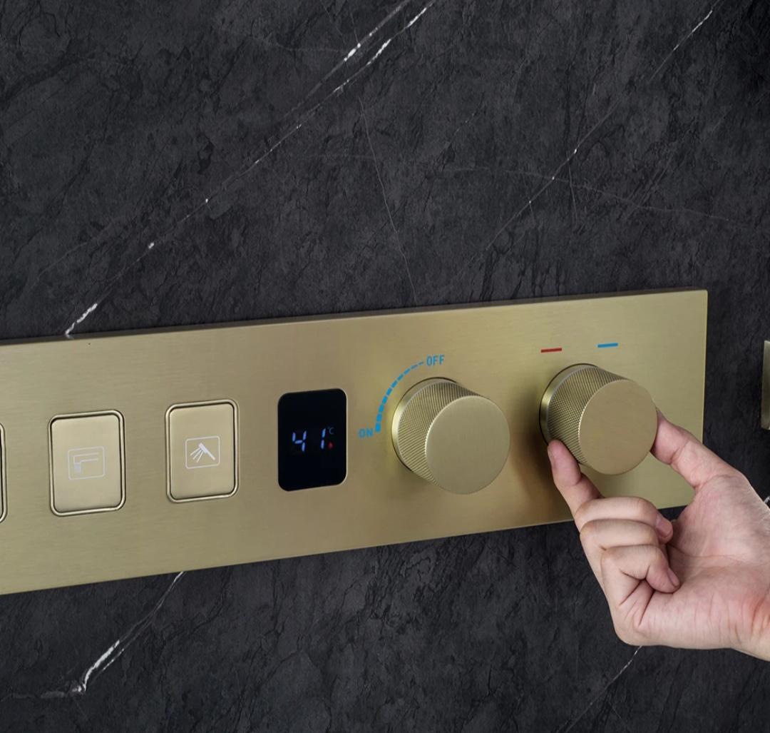 Concealed Rain Shower Set, Button Controlled Thermostatic Rainfall Handheld Anti-scald Kit