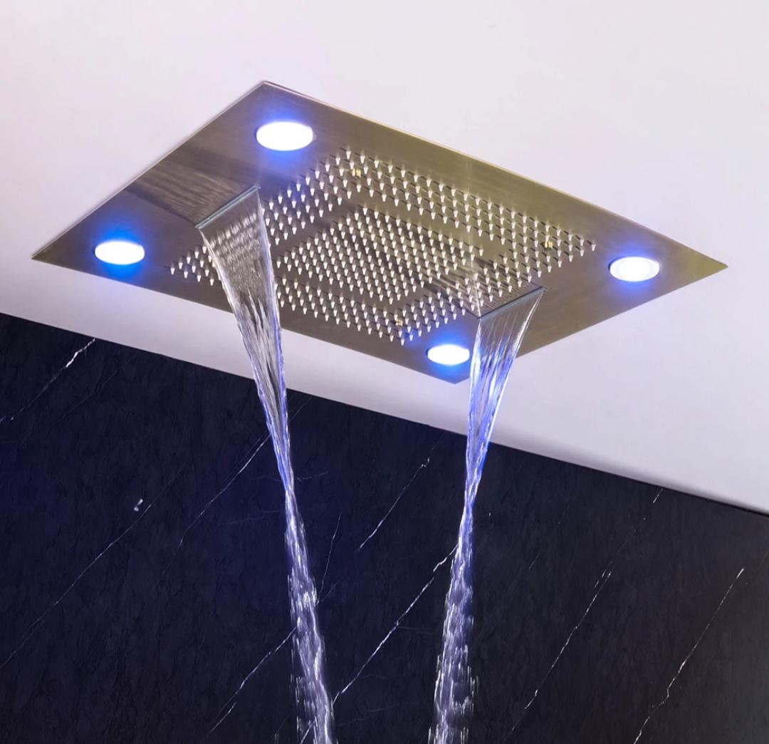 Concealed Rain Shower Set, Button Controlled Thermostatic Rainfall Handheld Anti-scald Kit
