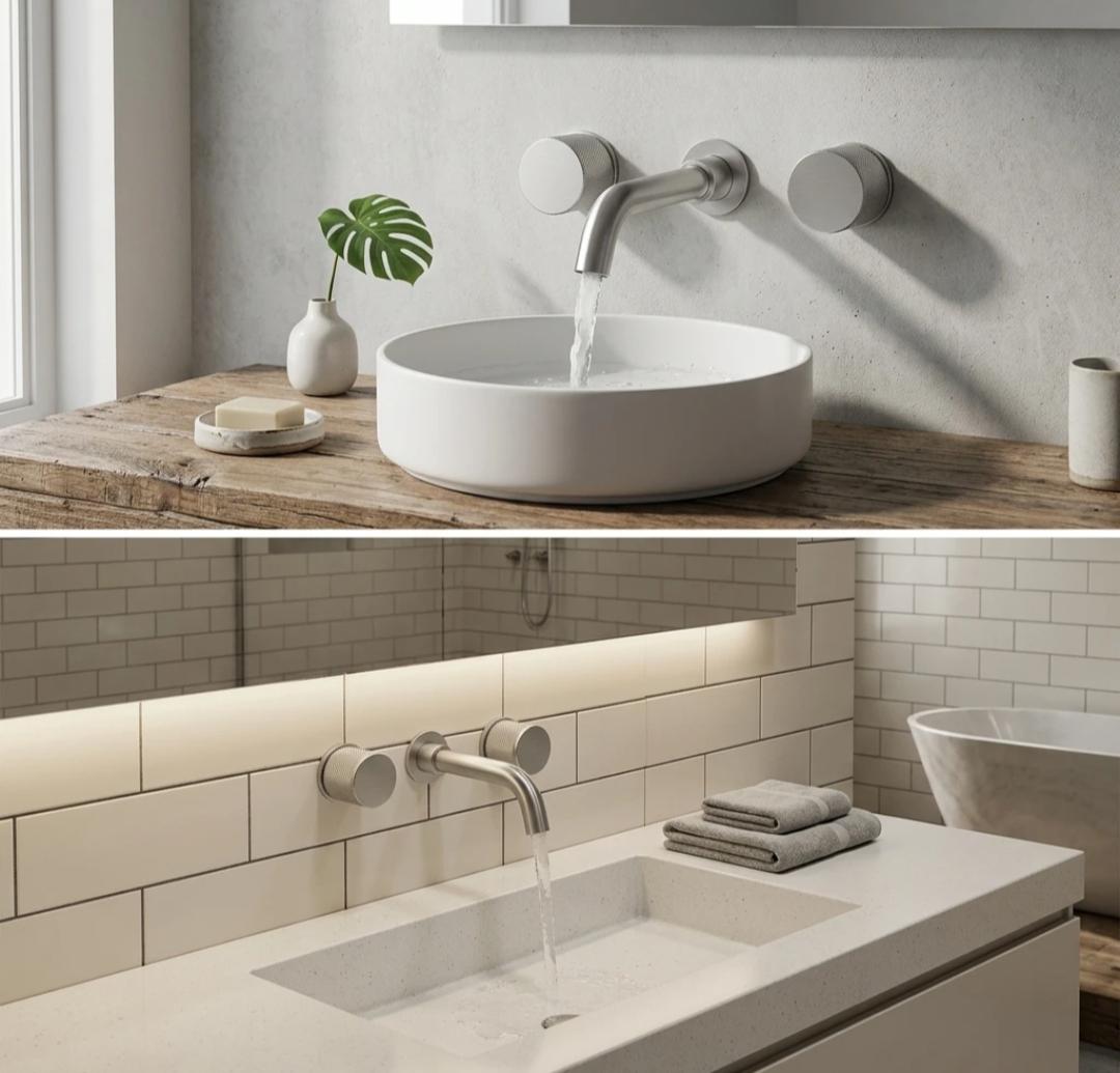 Double Handles Three Holes Concealed Basin Mixer Faucet