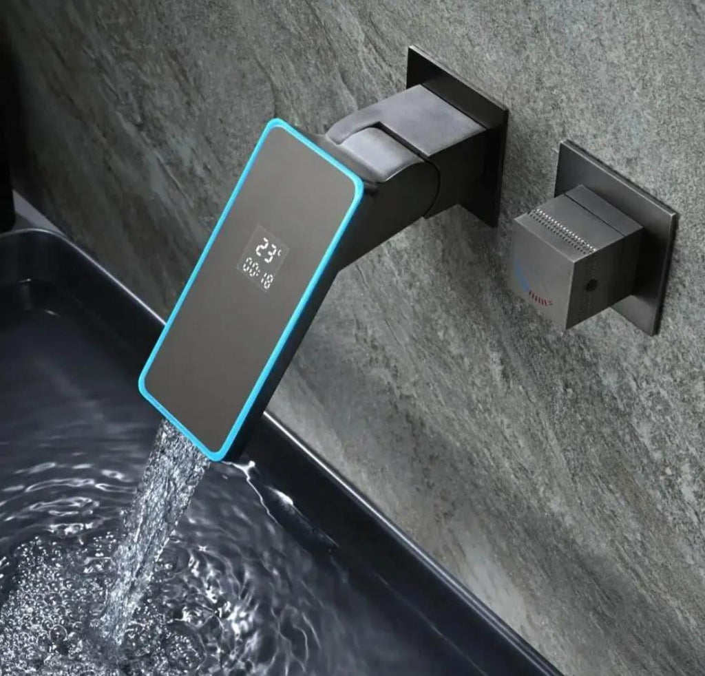 Luxury Mixer Faucet Digital Single Handle Vanity Waterfall Wall Mounted