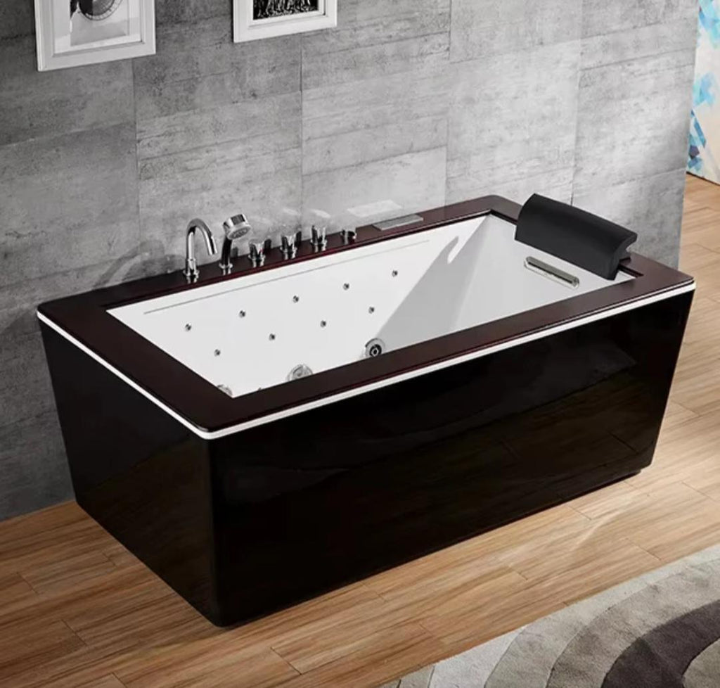 1-person Acrylic Indoor Waterfall Bathtub Wood Surface
