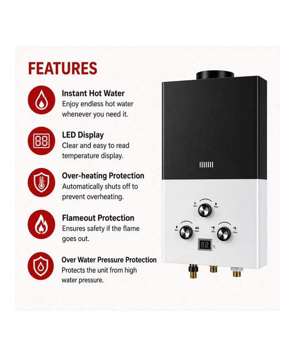 16L LPG Gas Water Heater Instant Geyser