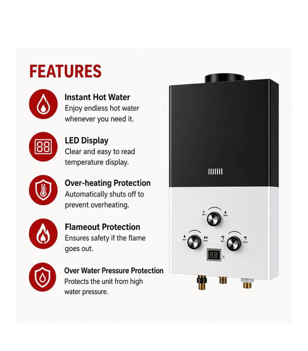 16L LPG Gas Water Heater Instant Geyser