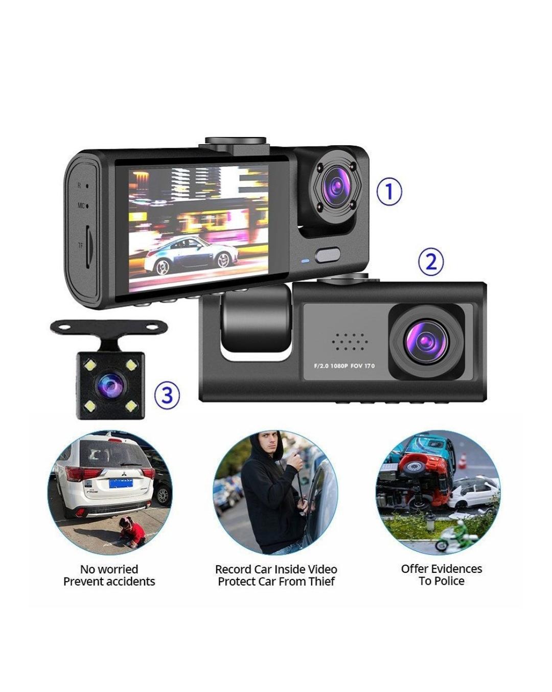 3-Channel Dash Cam With 2'' IPS Screen