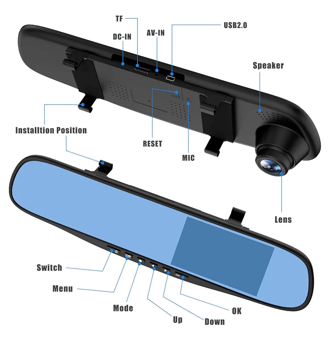 12'' Rear View Mirror Dash Cam 1080P Front & Rear With Night Vision