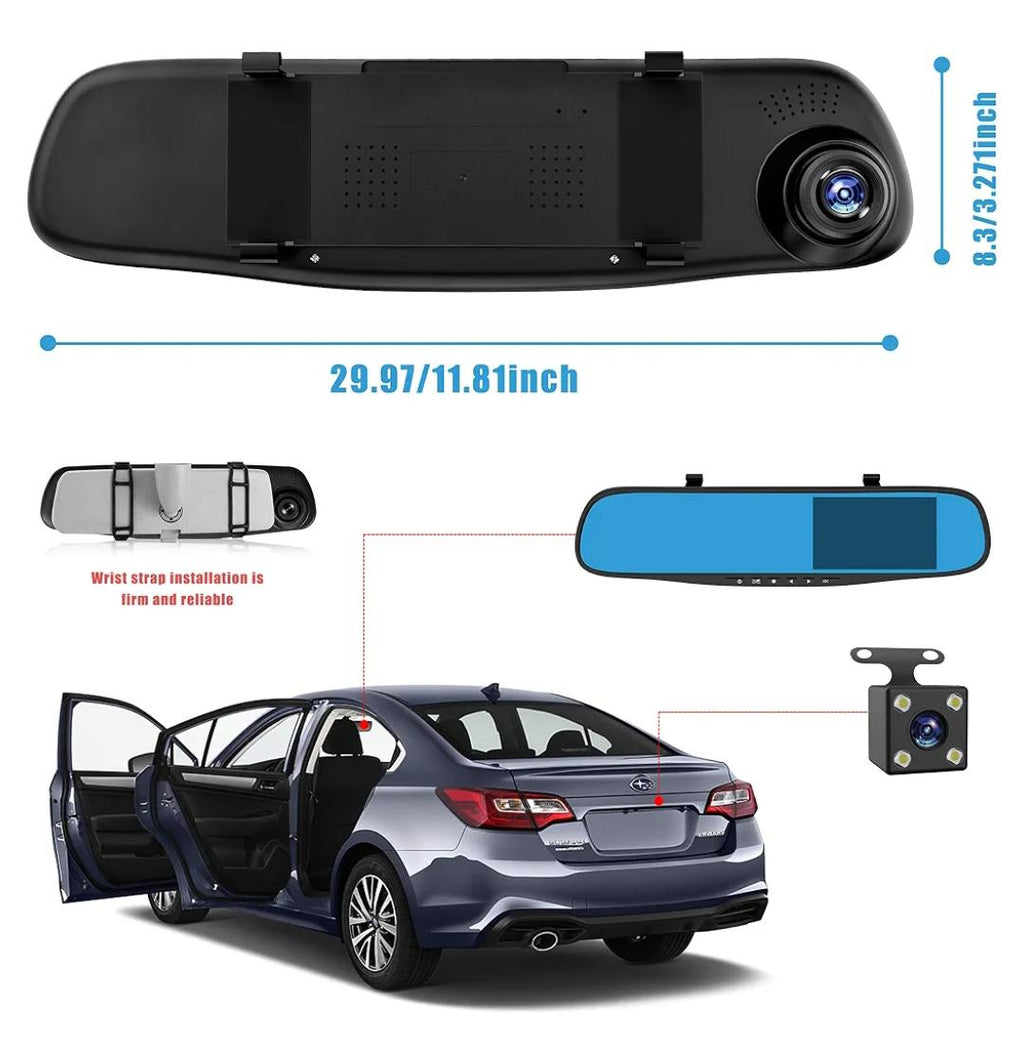 12'' Rear View Mirror Dash Cam 1080P Front & Rear With Night Vision