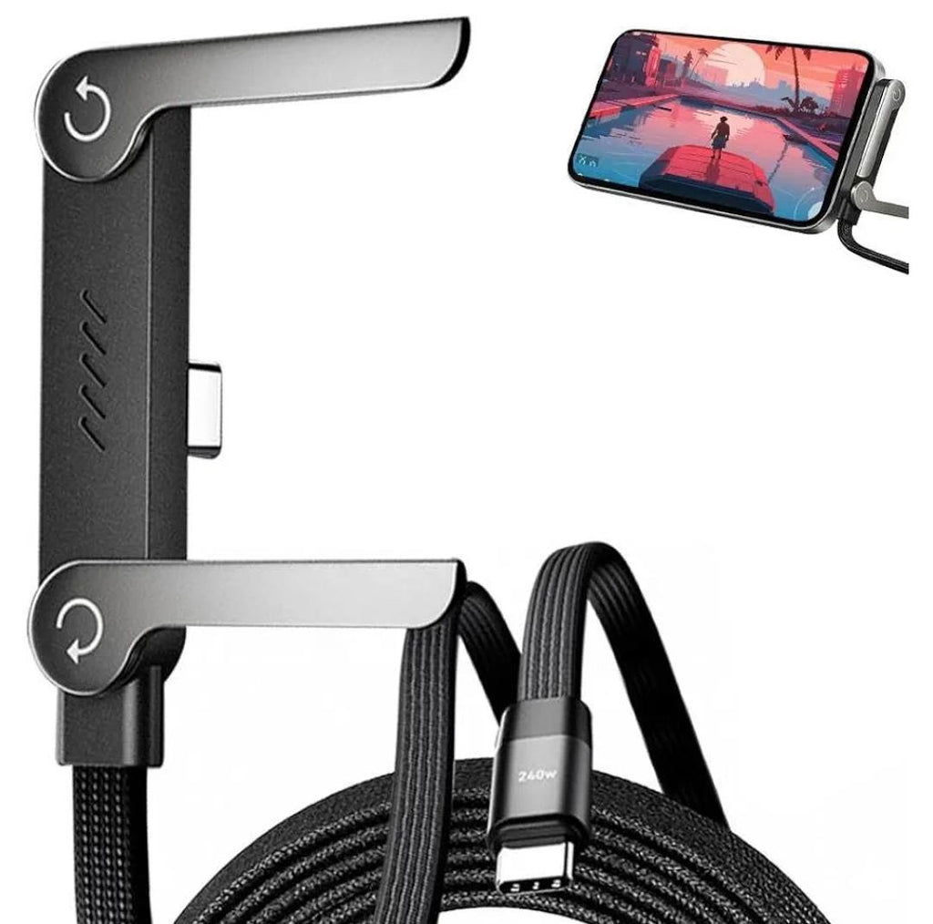 2-in-1 Fast Charging Cable With Foldable Phone Stand (Type-C, 240W)