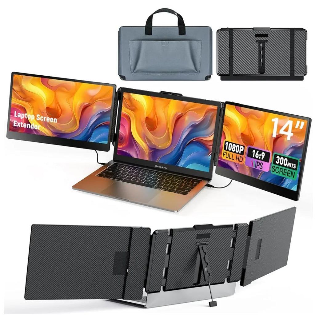14'' Triple Screen Laptop Monitor Extender — Portable & Foldable