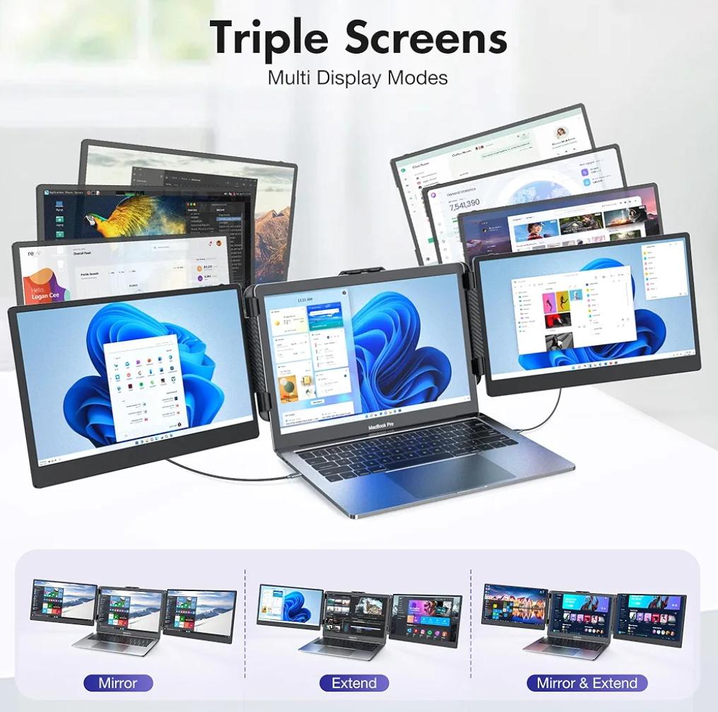 14'' Triple Screen Laptop Monitor Extender — Portable & Foldable