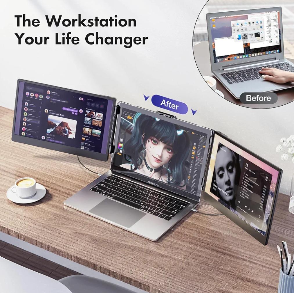 14'' Triple Screen Laptop Monitor Extender — Portable & Foldable