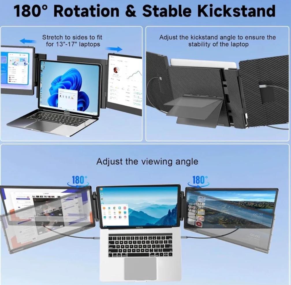 14'' Triple Screen Laptop Monitor Extender — Portable & Foldable