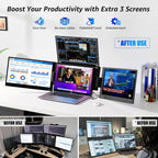14'' Triple Screen Extender,FHD IPS Multi Screen Externder With USB-C /USB-A