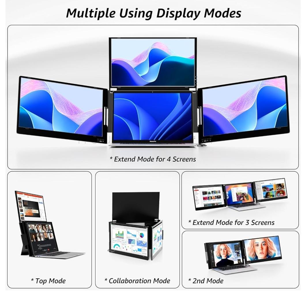 14'' Triple Screen Extender,FHD IPS Multi Screen Externder With USB-C /USB-A