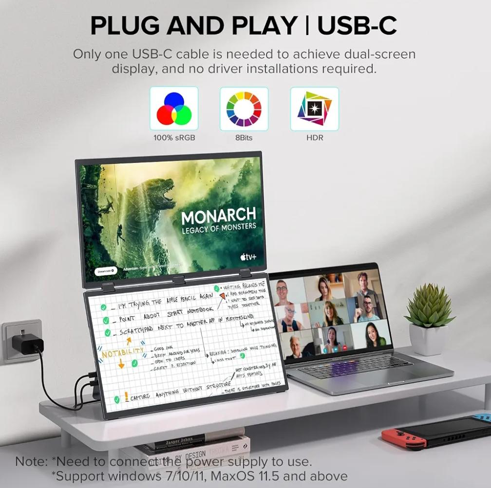 15.6'' FHD 1080P Dual Portable Monitor Second Screen for Laptop
