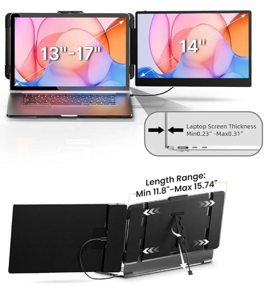 14'' FHD 1080P Portable Laptop Screen Extender (13''–17.3'', Plug & Play)