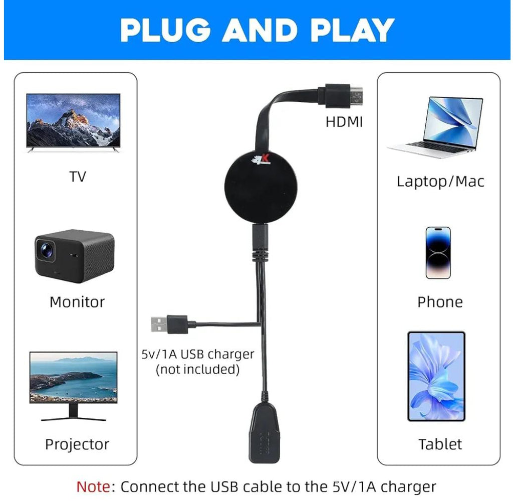 Google Chromecast Device For TV, 4K Miracast le Wireless HDMI Display Adapter