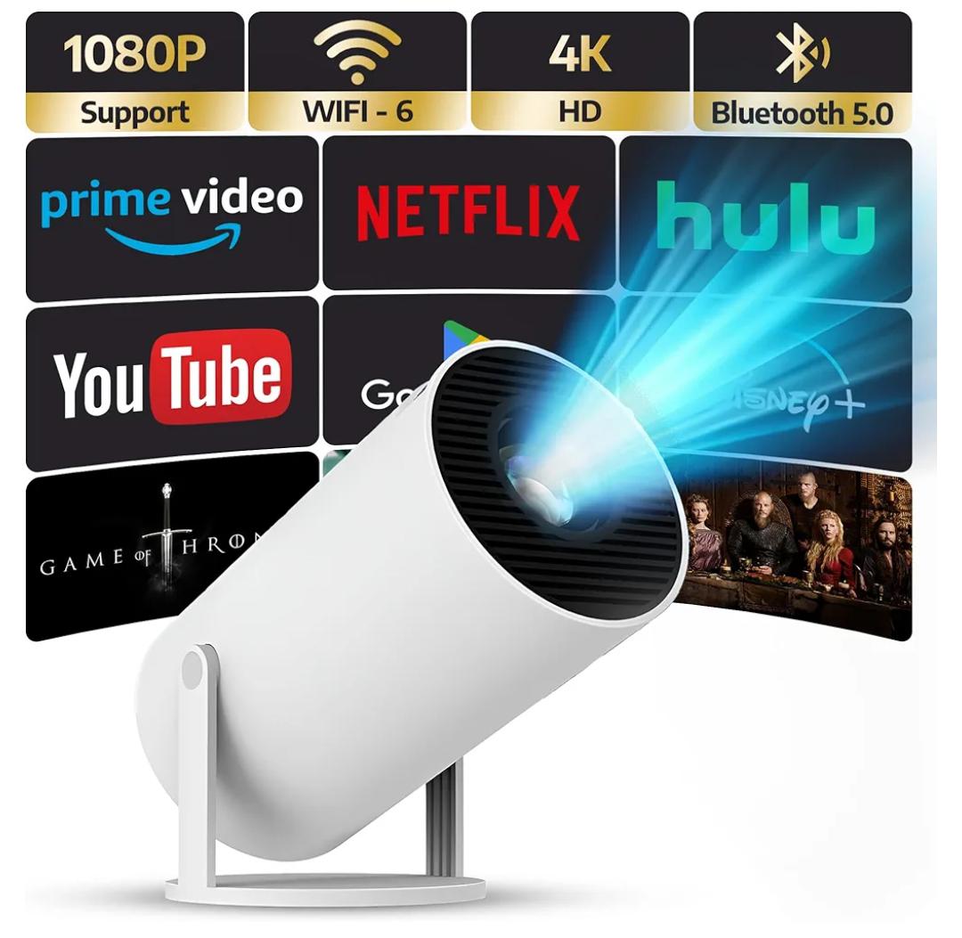 Projector With WiFi 6 & Bluetooth Smart Video Theater 4K HD 1080P