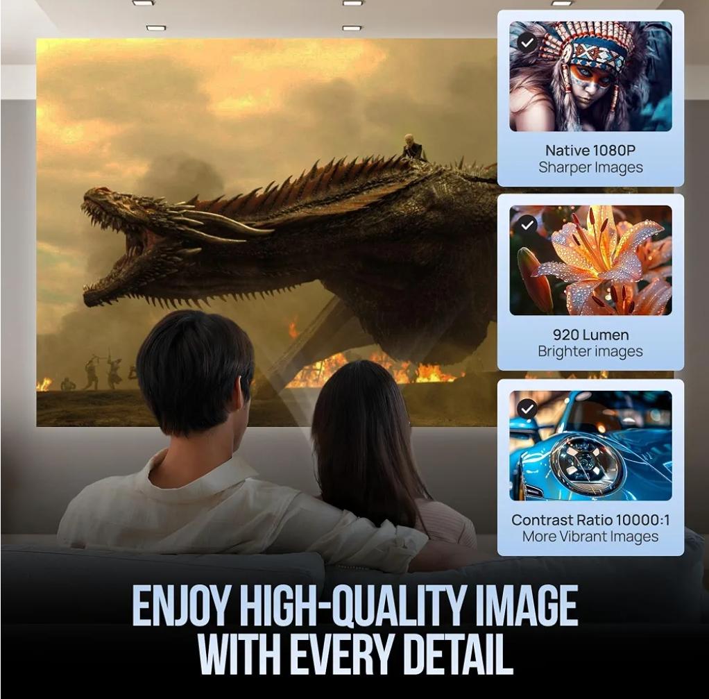 Projector With WiFi 6 & Bluetooth Smart Video Theater 4K HD 1080P