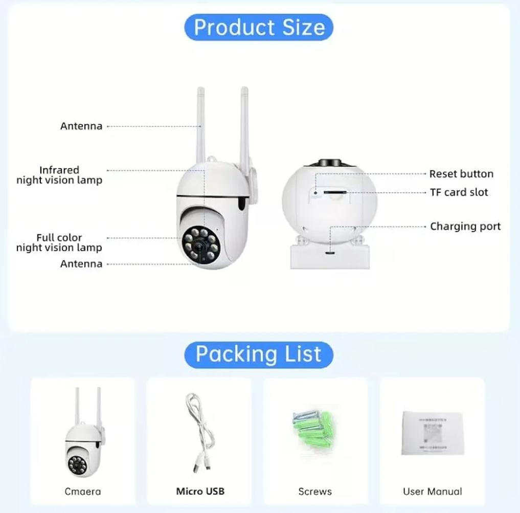 Wireless WiFi PTZ Security Camera Outdoor - 1080P HD