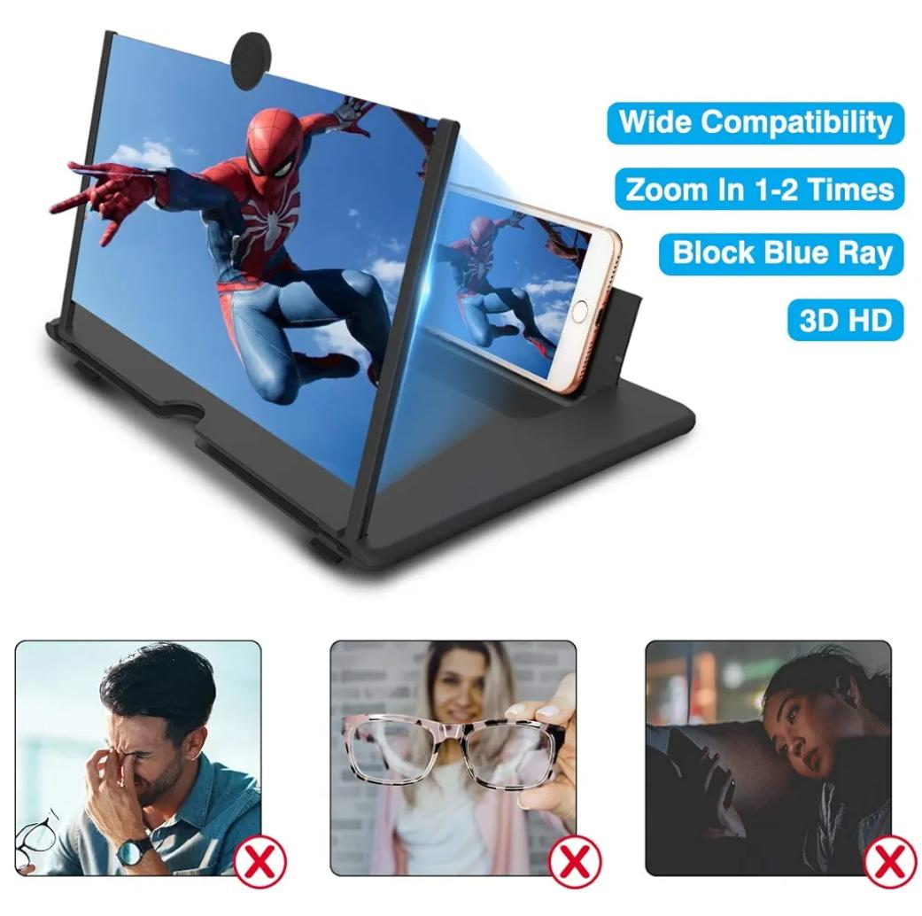 12'' Thin Foldable Phone Screen Magnifier, HD Phone Amplifier With Folding Stand Holder