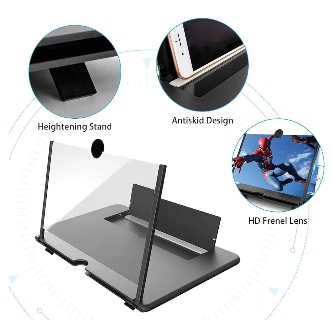 12'' Thin Foldable Phone Screen Magnifier, HD Phone Amplifier With Folding Stand Holder