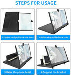 12'' Thin Foldable Phone Screen Magnifier, HD Phone Amplifier With Folding Stand Holder