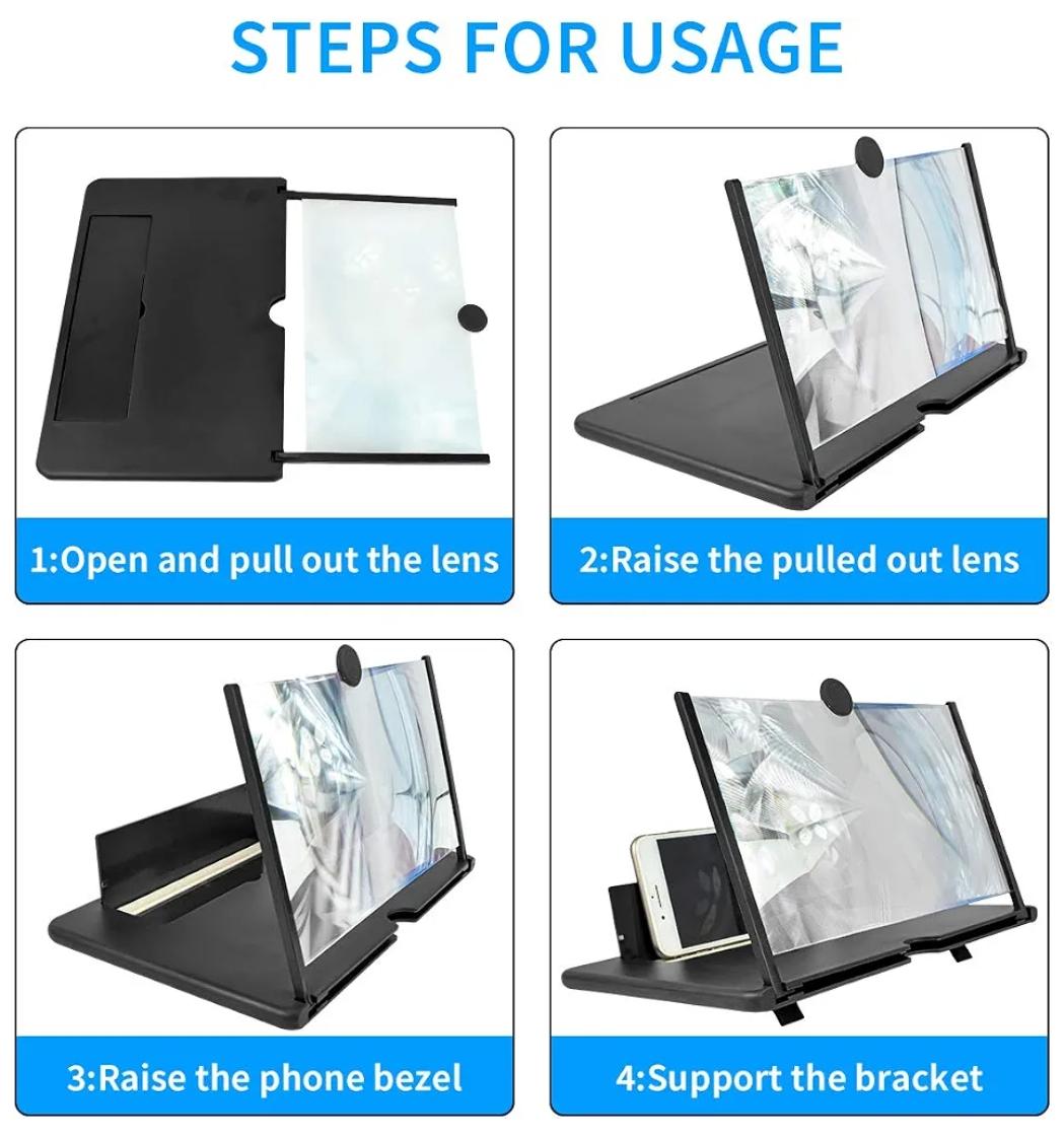 12'' Thin Foldable Phone Screen Magnifier, HD Phone Amplifier With Folding Stand Holder