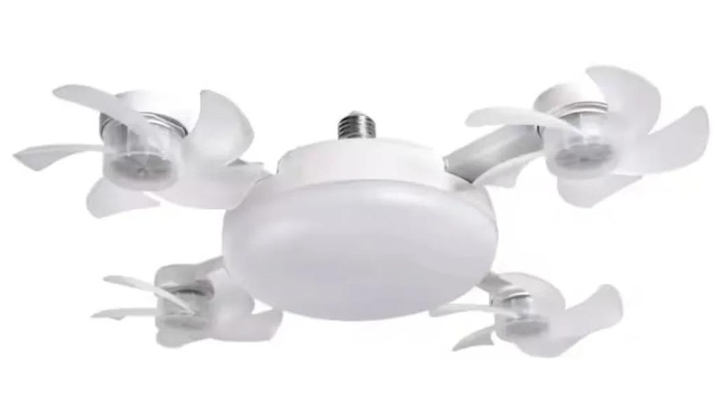 LED Fan Lamp, White Foldable Blade Ceiling Light With E27 Screw Base