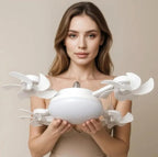 LED Fan Lamp, White Foldable Blade Ceiling Light With E27 Screw Base
