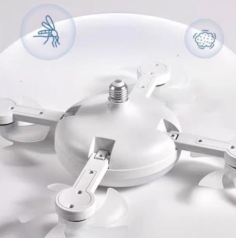 LED Fan Lamp, White Foldable Blade Ceiling Light With E27 Screw Base