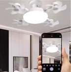 LED Fan Lamp, White Foldable Blade Ceiling Light With E27 Screw Base