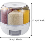 6 Grid Rotating Food Dispenser - 360degree Round Bucket Sealed Grain Container