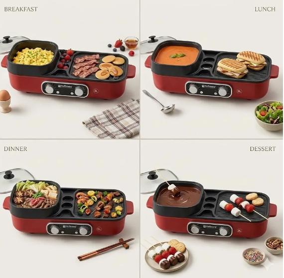 Combined Smart Hot Pot And Grill, Dual Function Electric Cooker