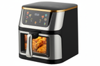 12L digital air fryer transparent window showing fried chicken, white background