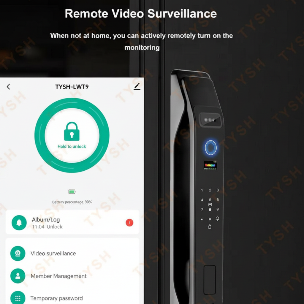 3D facial recognition smart lock remote video surveillance infographic