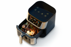 12L digital air fryer open basket top-down view, white background