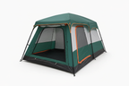 Large dark green automatic family cabin tent with orange trim, white background, no inset or spec bar, clean hero shot