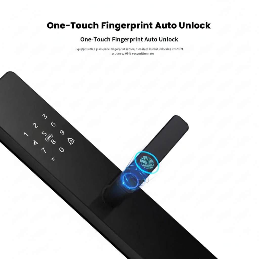 Smart electric door lock one-touch fingerprint auto unlock close-up