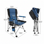 Folding camp chair dimensions diagram front and folded views