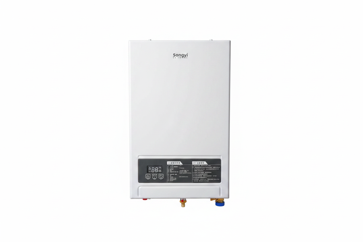 Tankless gas water heater full unit, clean white background