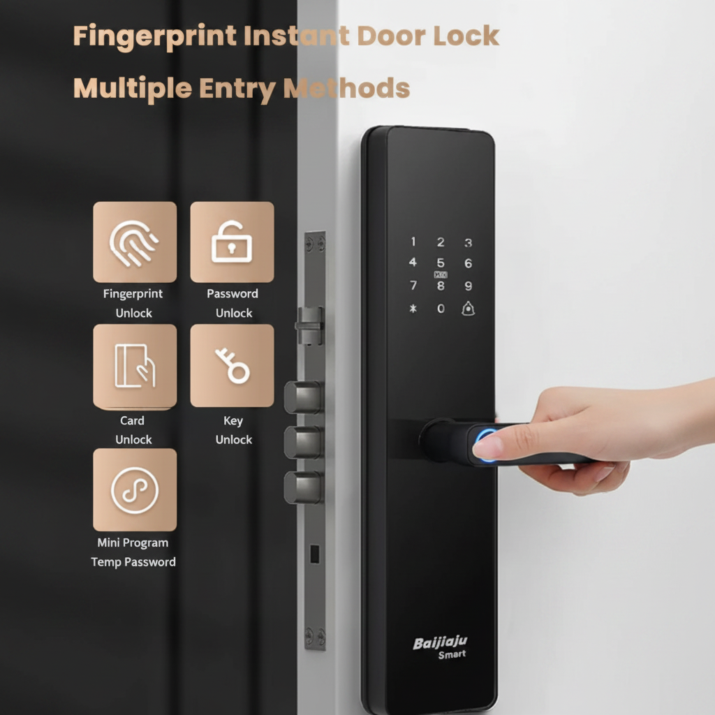 Smart electric door lock multiple entry methods infographic