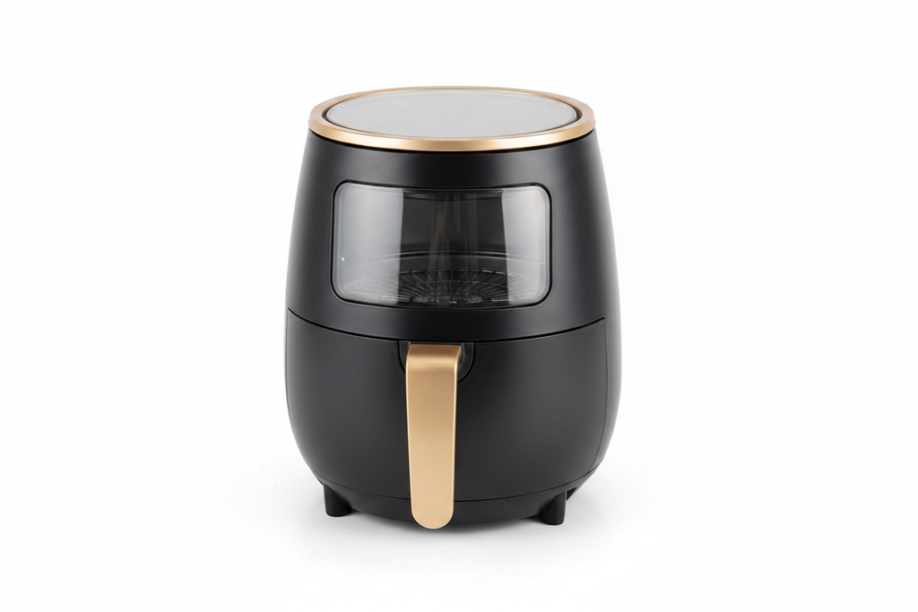 6L digital air fryer with gold handle, clean white background